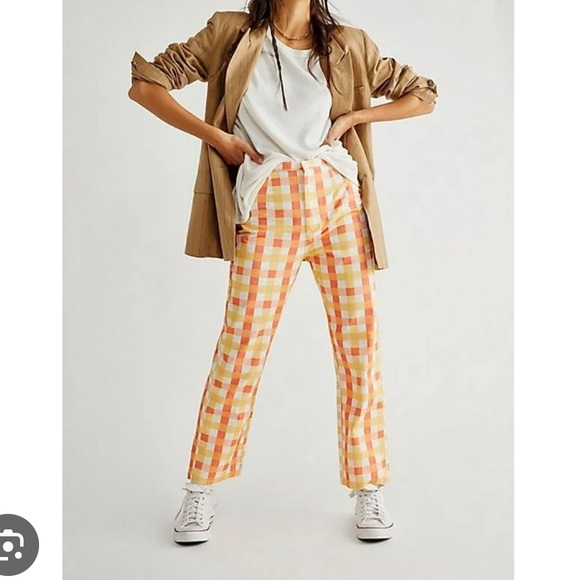 Free People She's All That Plaid Crop High Waist Pants in Multi Combo NWT 8 - Picture 4 of 16